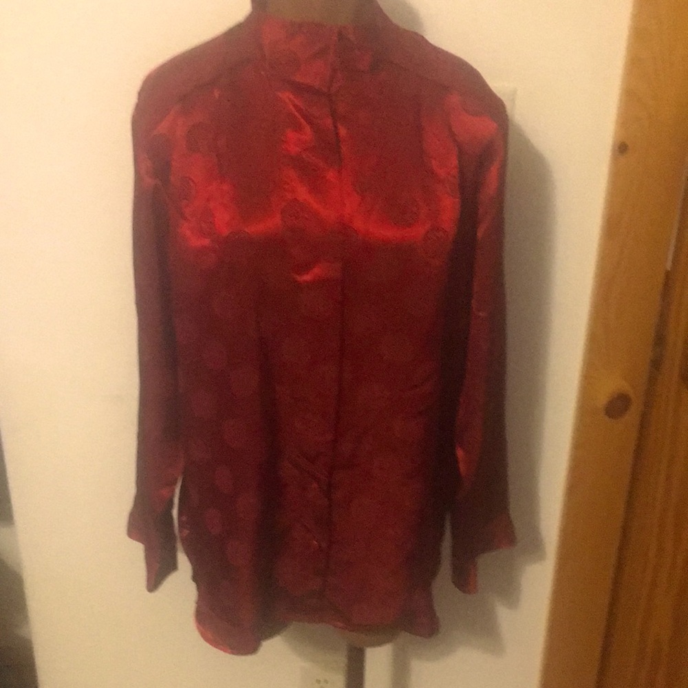 Women’s Fred David Asian Inspired Maroon Blouse 6